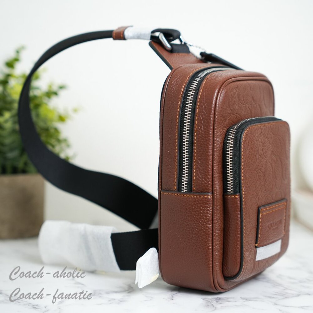 Coach CDC45 Racer Sling Pack In Signature Leather Vintage Brown NWT - Picture 3 of 14